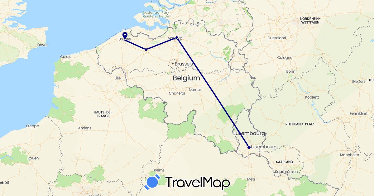 TravelMap itinerary: driving in Belgium, Luxembourg (Europe)